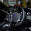 Retro Ford/FPV FG Falcon Steering Wheel Black Leather Red Stitching Carbon Fibre Flat Bottom FG-FB-RED-ST-CF