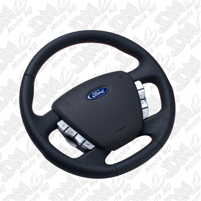 Retro Ford FPV FG Falcon Steering Wheel Black Leather Red Stitching OEM Style FG-OEM-RED-ST