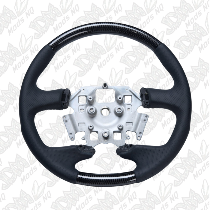 Retro Ford FPV FG Falcon Steering Wheel Black Leather White Stitching Carbon Fibre OEM Style FG-OEM-WHT-ST-CF
