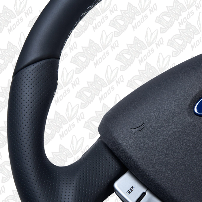 Retro Ford/FPV FG Falcon Steering Wheel Black Leather White Stitching Flat Bottom FG-FB-WHT-ST
