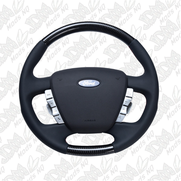 Retro Ford FPV FG Falcon Steering Wheel Black Leather Red Stitching Carbon Fibre OEM Style FG-OEM-RED-ST-CF