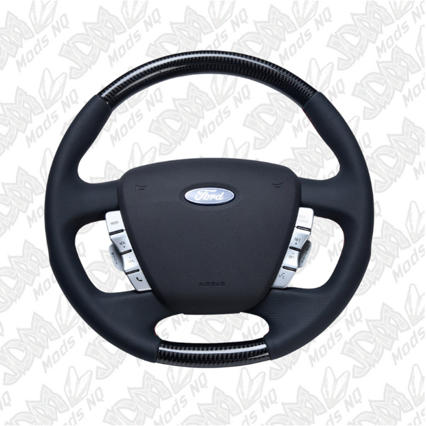 Retro Ford FPV FG Falcon Steering Wheel Black Leather Red Stitching Carbon Fibre OEM Style FG-OEM-RED-ST-CF
