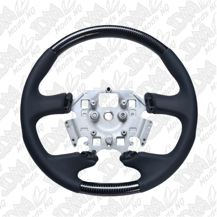 Retro Ford FPV FG Falcon Steering Wheel Black Leather Red Stitching Carbon Fibre OEM Style FG-OEM-RED-ST-CF