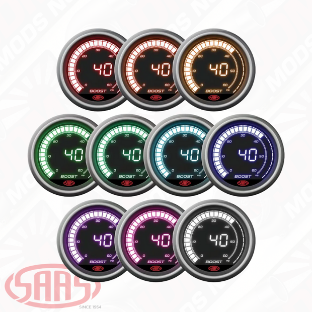 SAAS Boost Gauge Diesel 0-60psi 52mm Muscle Digital Series 12V