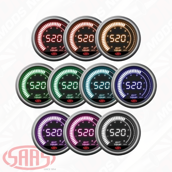 SAAS Exhaust Temp Gauge EGT Pyro 0°-900° 52mm Muscle Digital Series 12V