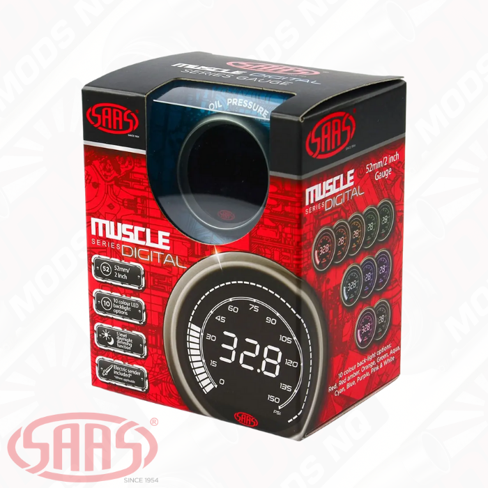 SAAS Oil Pressure Gauge 0-150 psi 52mm Muscle Digital Series 12V