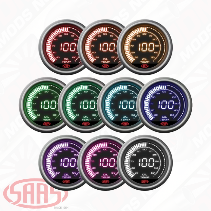 SAAS Oil Temp Gauge 50°-150° C 52mm Muscle Digital Series 12V