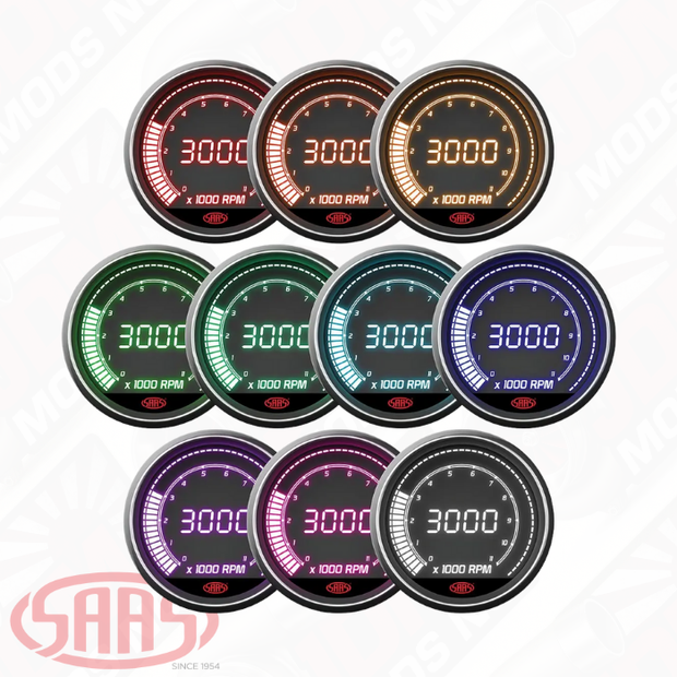 SAAS Tachometer 0-11K Shiftlite 80mm (3 1/8") In Dash Muscle Digital Series 12V