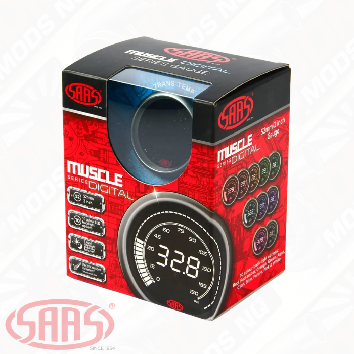 SAAS Trans Temp Gauge 20°-160° 52mm Muscle Digital Series 12V