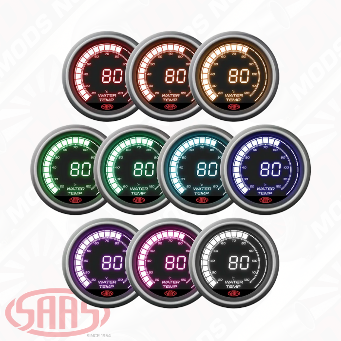 SAAS Water Temp Gauge 20°-120° 52mm Muscle Digital Series 12V