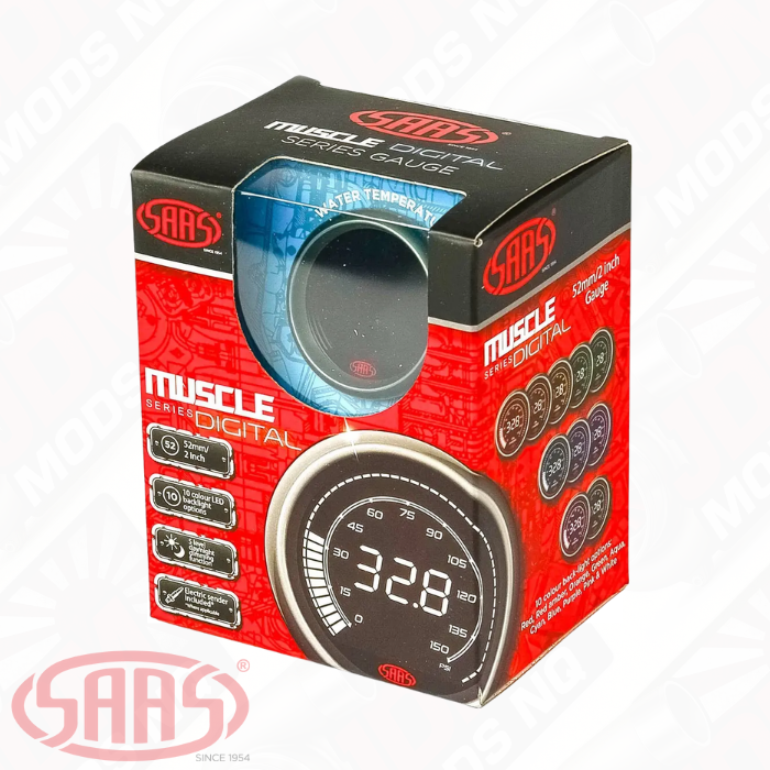 SAAS Water Temp Gauge 20°-120° 52mm Muscle Digital Series 12V