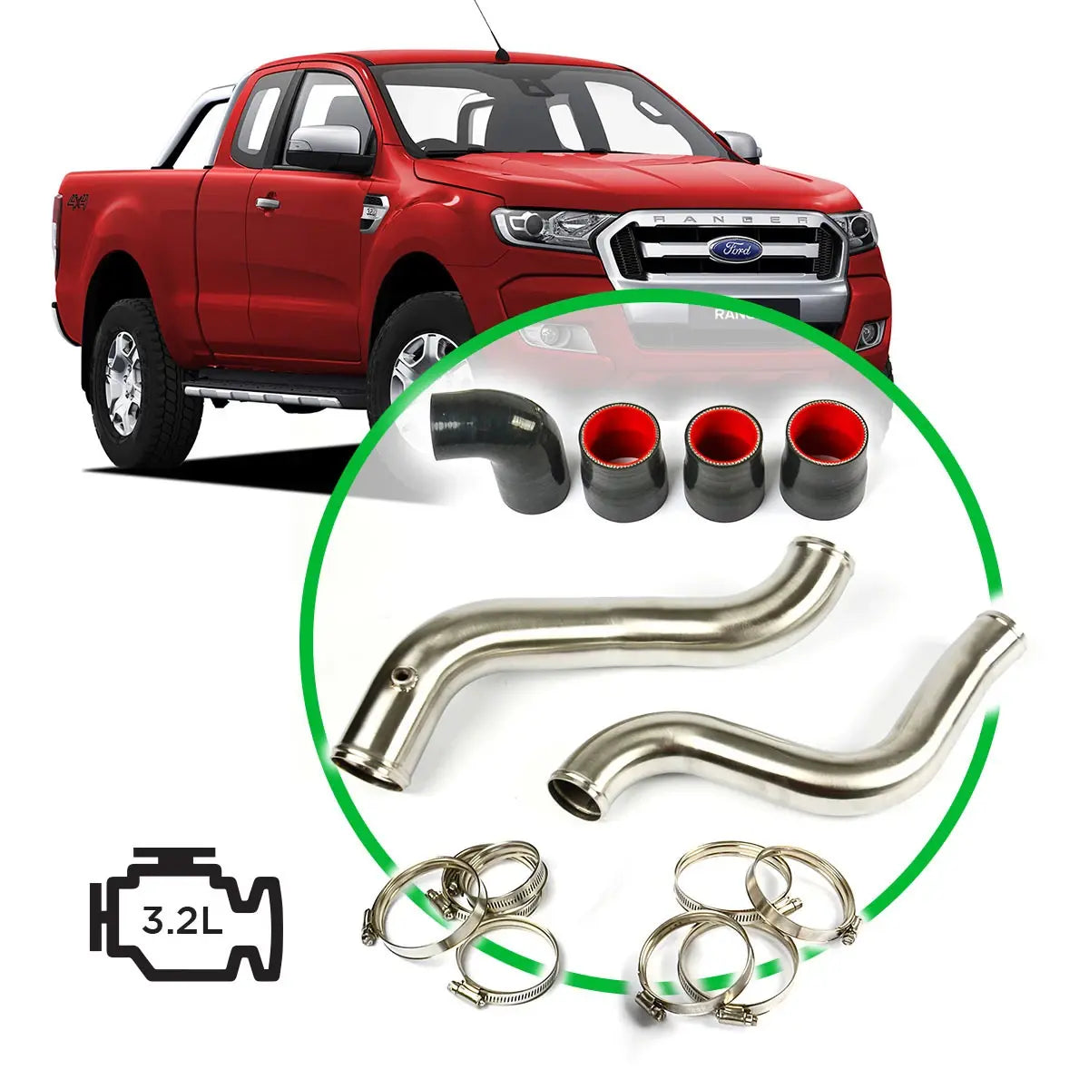 SAAS Ford Ranger/Mazda BT50 3.2L Intercooler Stainless Pipe Full Kit 2011 - 2022 SAH2101SS-KIT - view 1