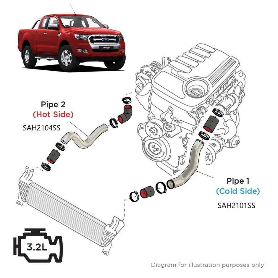 SAAS Ford Ranger/Mazda BT50 3.2L Intercooler Stainless Pipe Full Kit 2011 - 2022 SAH2101SS-KIT - view 7