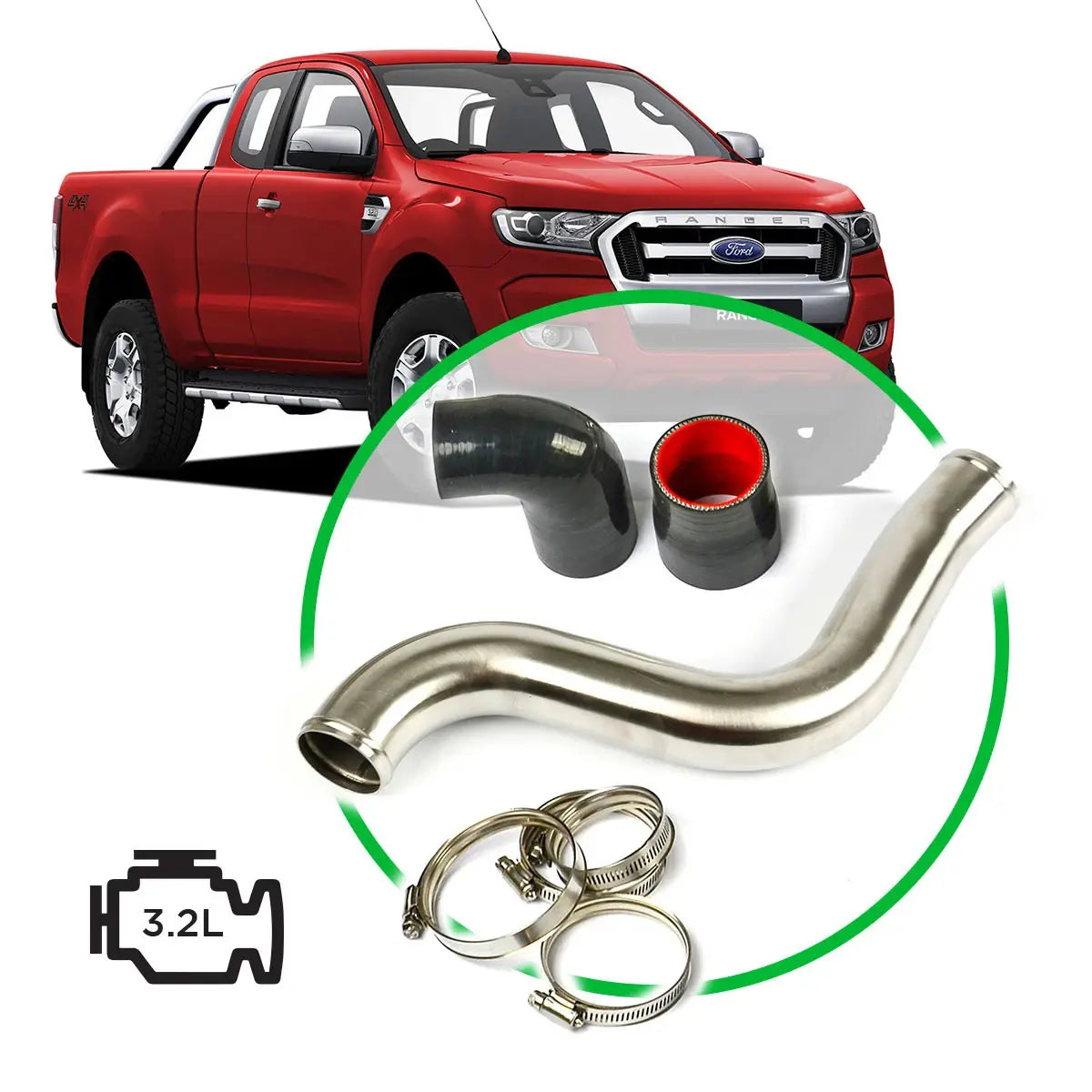 SAAS Ford Ranger/Mazda BT50 3.2L 2.2L Intercooler Stainless Steel Pipe Hot Side 2011 - 2022 SAH2104SS - view 1