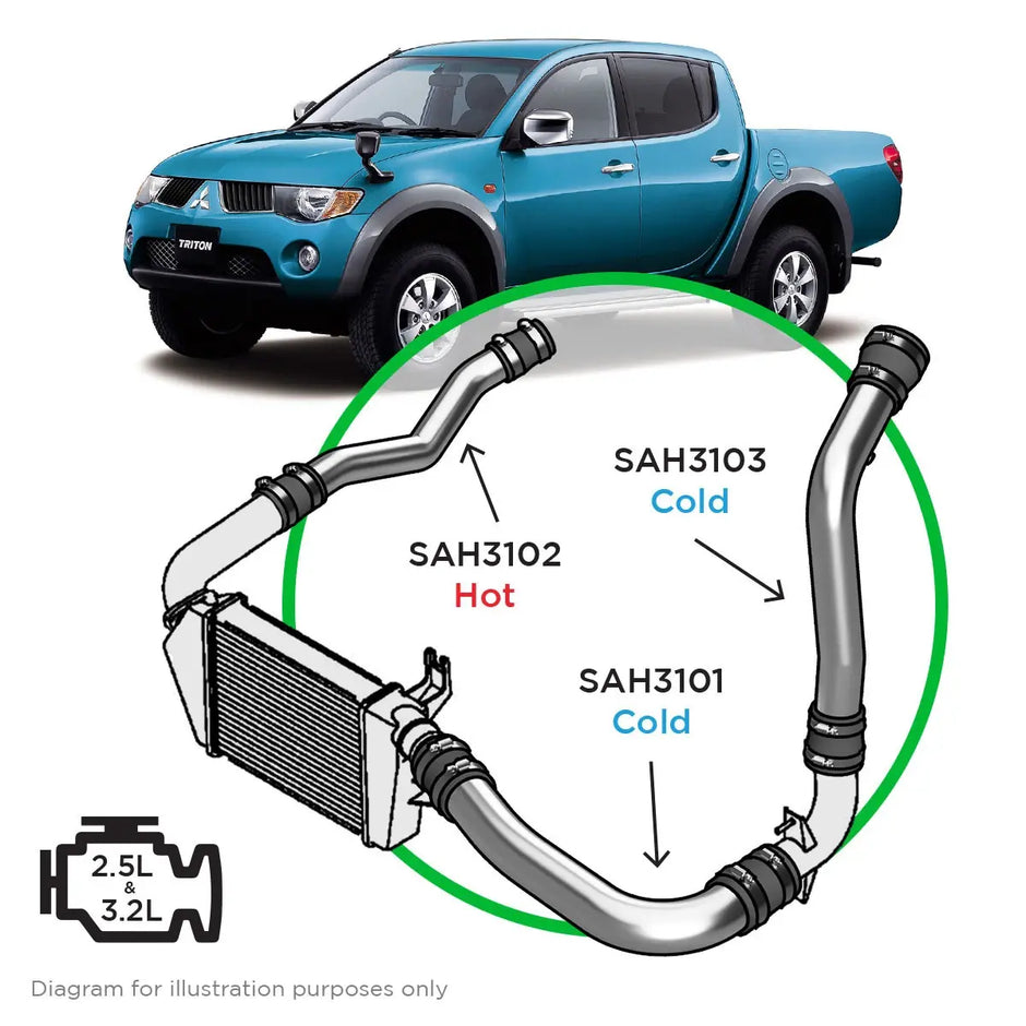 SAAS Mitsubishi Triton 2.5-3.2 ML-MN Intercooler Polished Alloy Pipe Kit SAH3101-KIT - view 1