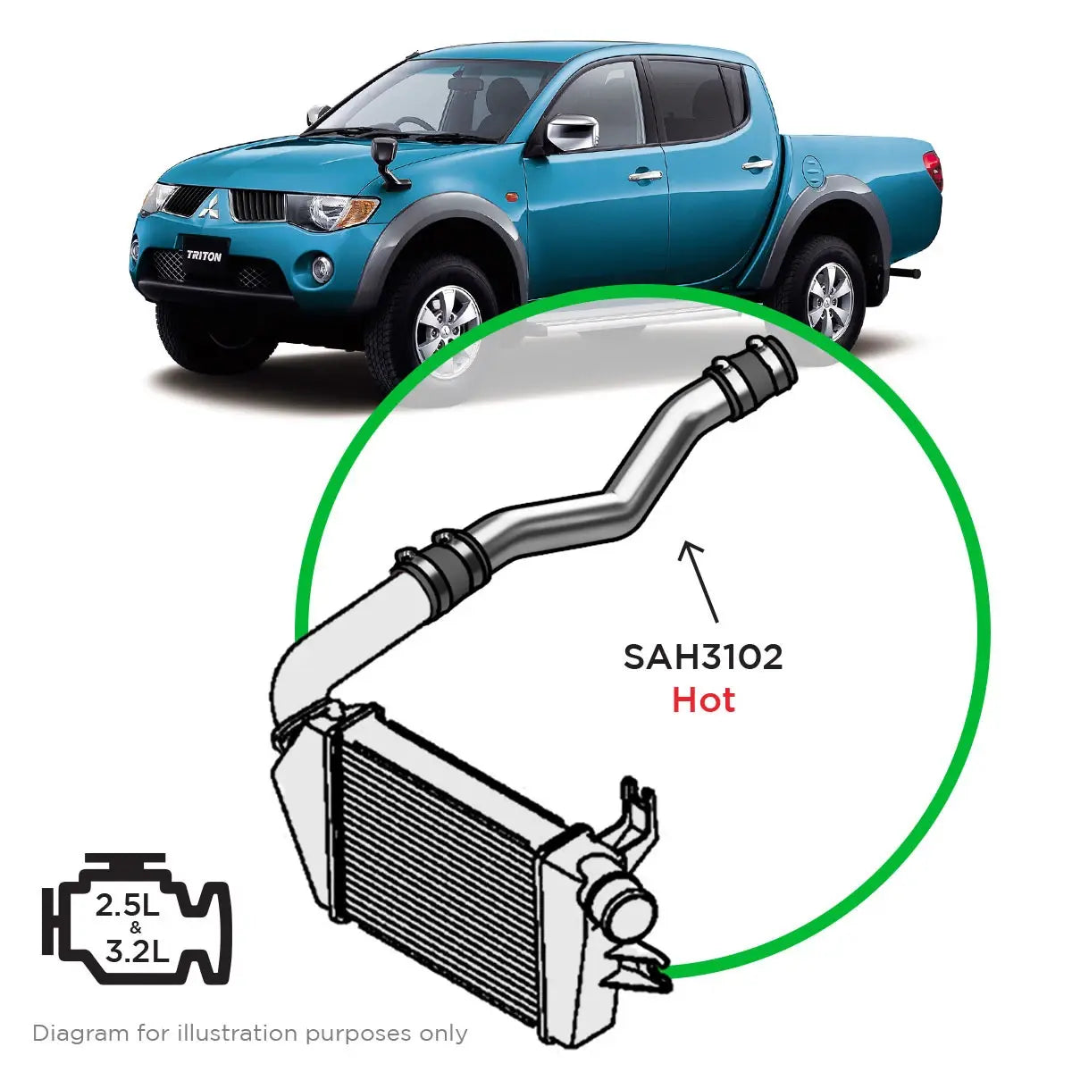 SAAS Mitsubishi Triton 2.5- 3.2L ML-MN Intercooler Polish Alloy Hot Side SAH3102 - view 1