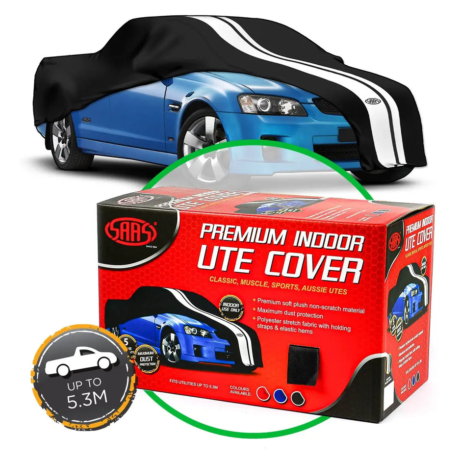 SAAS Car Cover Indoor Classic Ute Large 5.3m Black With White Stripes SC1015 - view 1