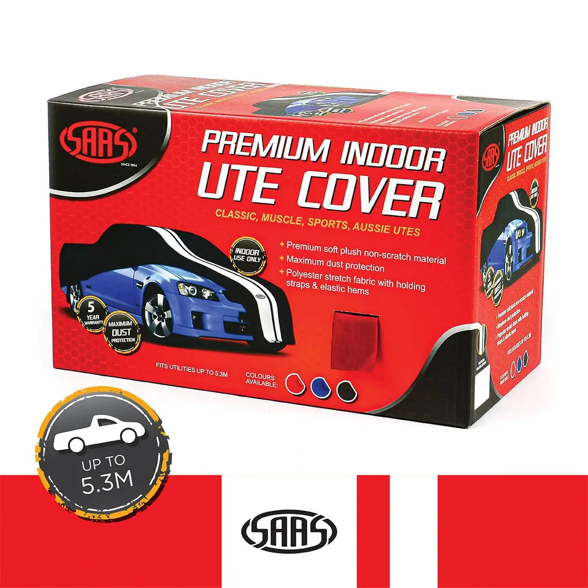 SAAS Car Cover Indoor Classic Ute Large 5.3m Red With White Stripes SC1035 - view 6