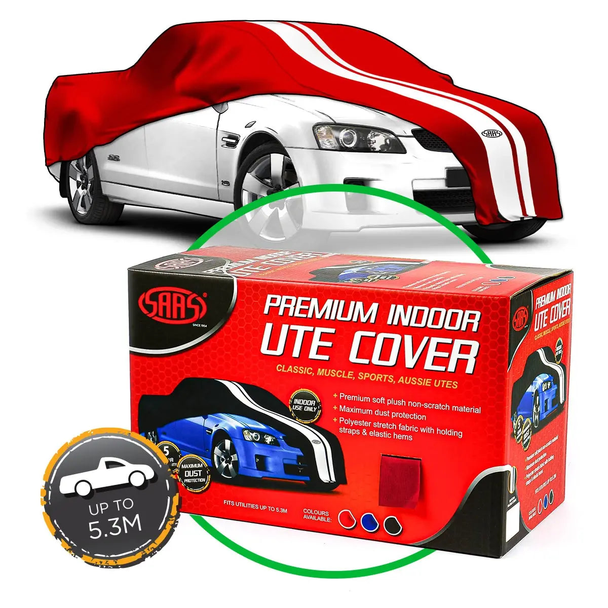 SAAS Car Cover Indoor Classic Ute Large 5.3m Red With White Stripes SC1035 - view 1