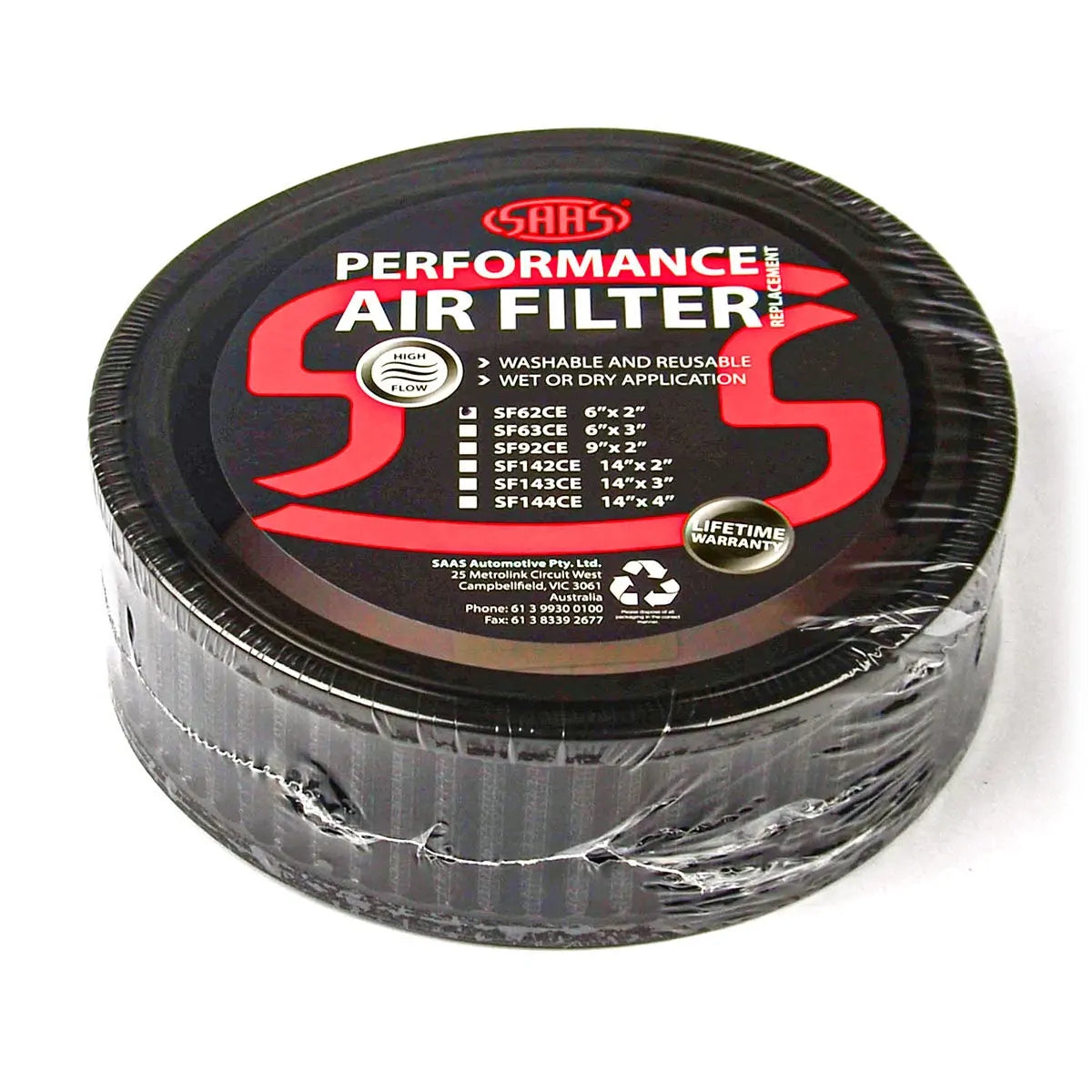 SAAS Hi Flow Air Filter Washable Round 6in x 2in SF62CE - view 1