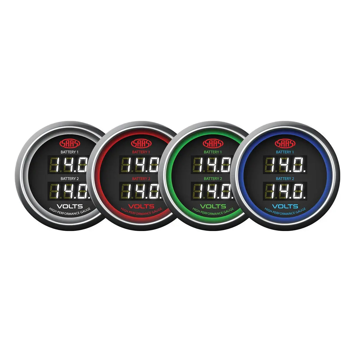 SAAS Dual Volt Digital Gauge 8v-18v 52mm Muscle Series I Black 12V SG-DDVLT52B - view 2