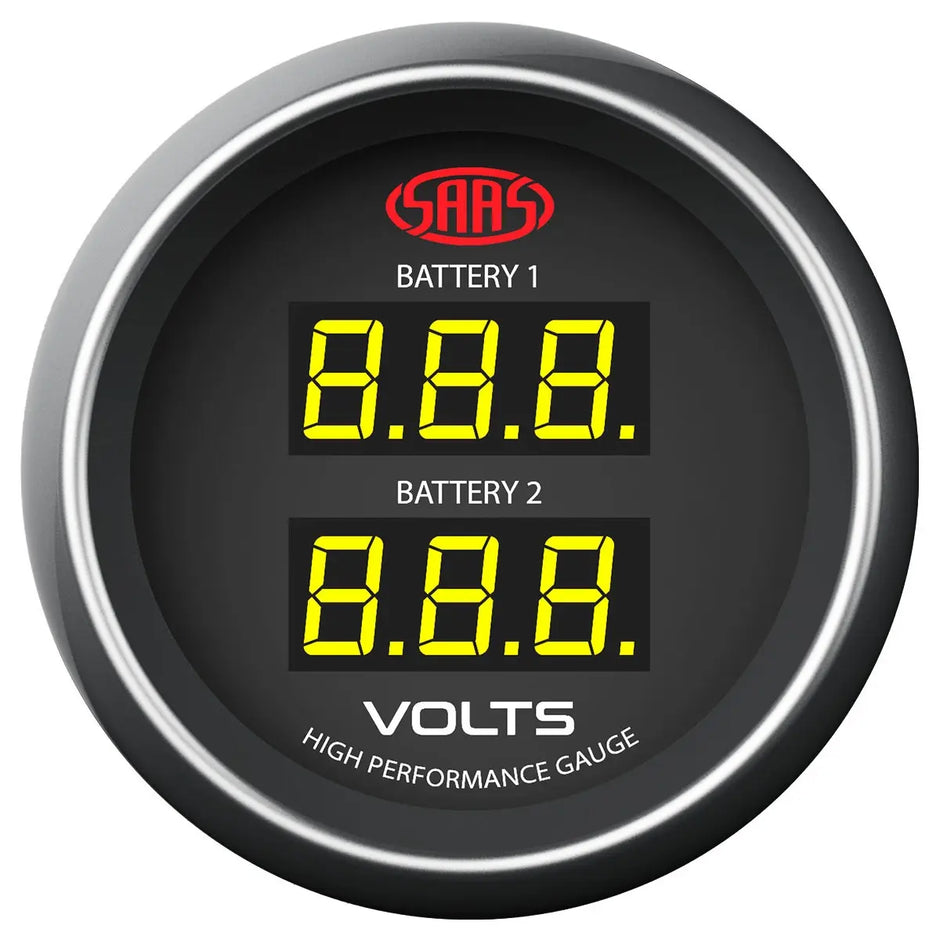 SAAS Dual Volt Digital Gauge 8v-18v 52mm Muscle Series I Black 12V SG-DDVLT52B - view 1