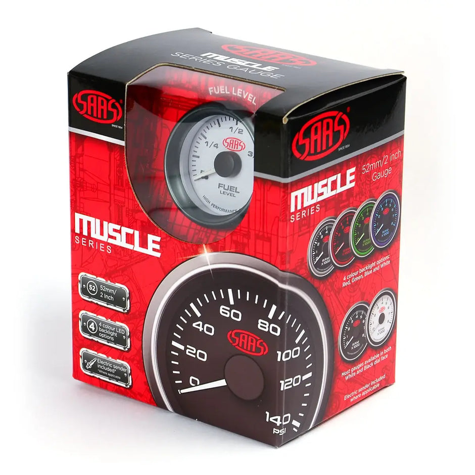 SAAS Fuel Level Gauge 52mm Muscle Series I White 12V SG-FL52W - view 6