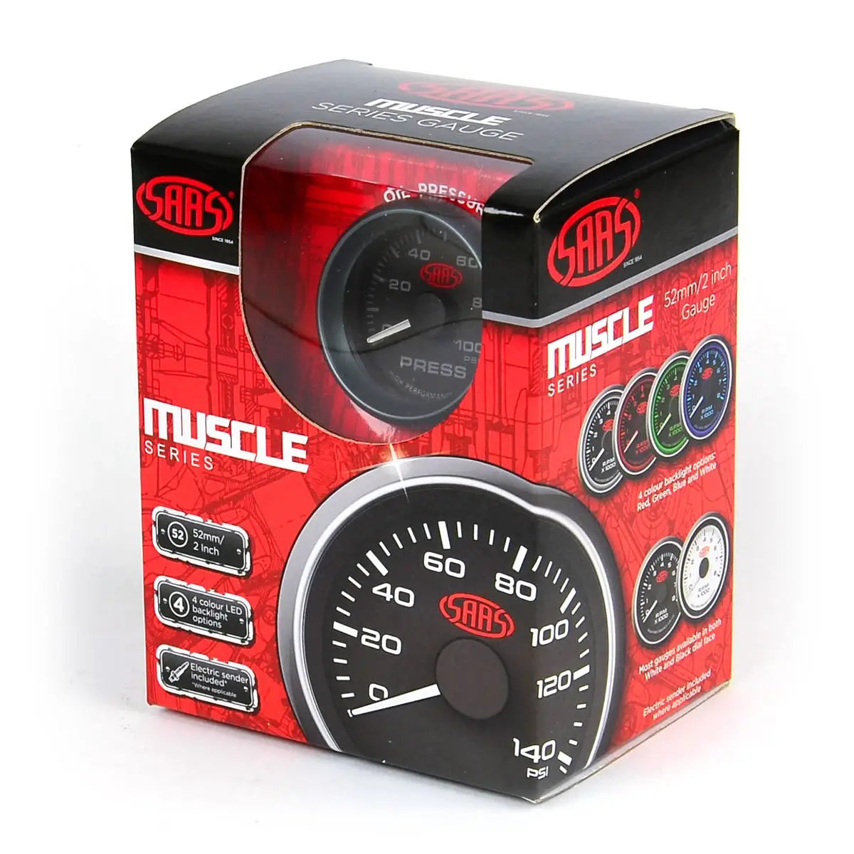 SAAS Oil Press Gauge 0-100psi 52mm Muscle Series I Black 12V SG-OP52B1 - view 6