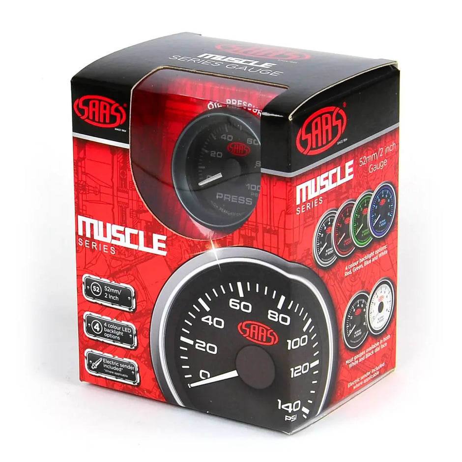 SAAS Oil Press Gauge 0-100psi 52mm Muscle Series I Black 12V SG-OP52B1 - view 6