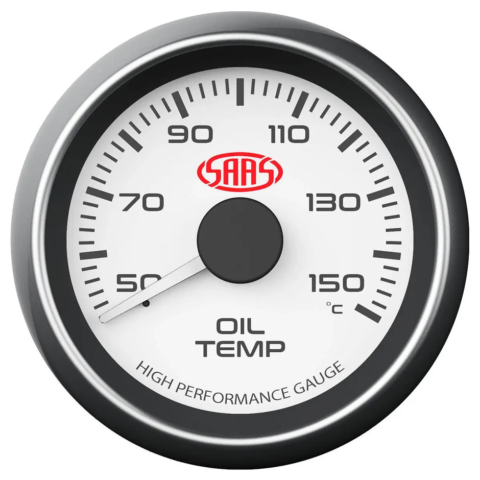 SAAS Oil Temp Gauge 50°-150° 52mm Muscle Series I White 12V SG-OT52W - view 1