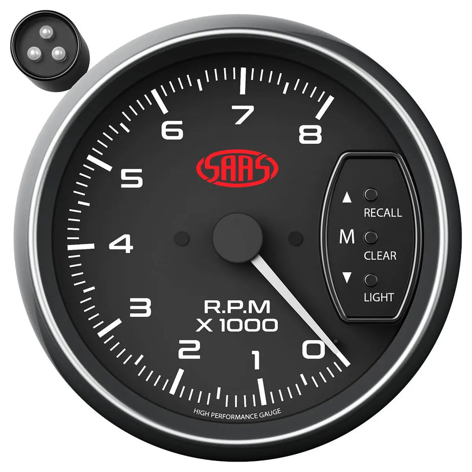 SAAS Tachometer 0-8K Shiftlite 3-3/4 Muscle Series I Black 12V SG-TAC334B - view 1
