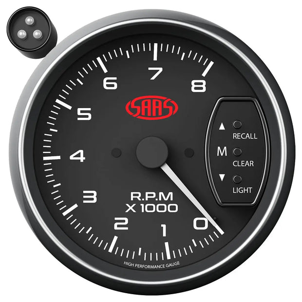 SAAS Tachometer 0-8K Shiftlite 3-3/4 Muscle Series I Black 12V SG-TAC334B - view 1
