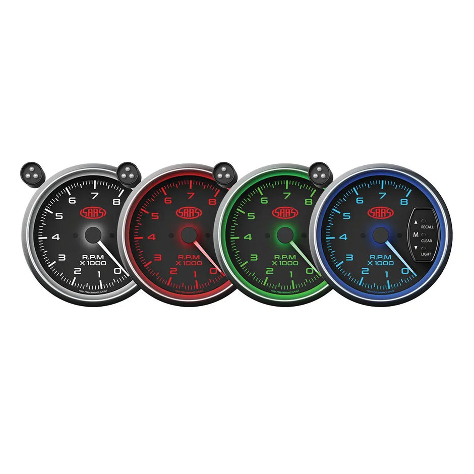 SAAS Tachometer 0-8K Shiftlite 3-3/4 Muscle Series I Black 12V SG-TAC334B - view 2