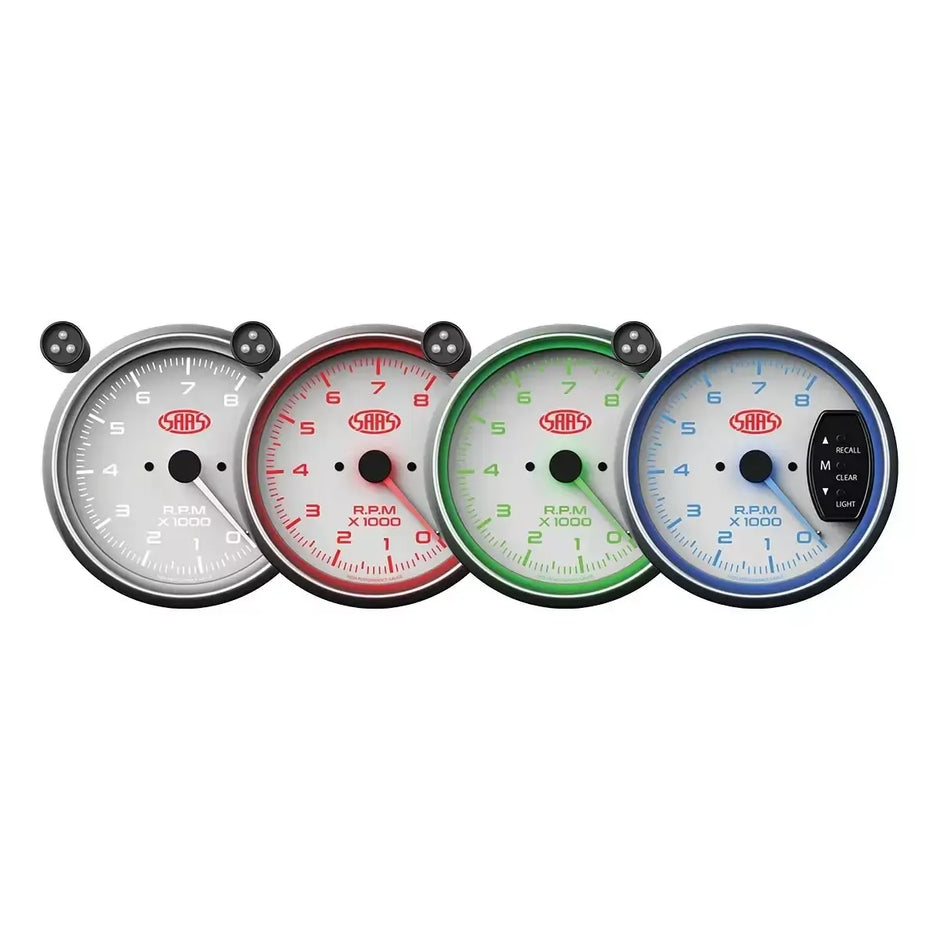 SAAS Tachometer 0-8K Shiftlite 3-3/4 Muscle Series I White 12V SG-TAC334W - view 4