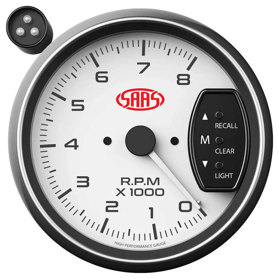 SAAS Tachometer 0-8K Shiftlite 3-3/4 Muscle Series I White 12V SG-TAC334W - view 1