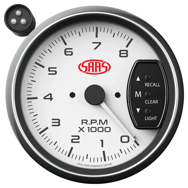 SAAS Tachometer 0-8K Shiftlite 3-3/4 Muscle Series I White 12V SG-TAC334W - view 1