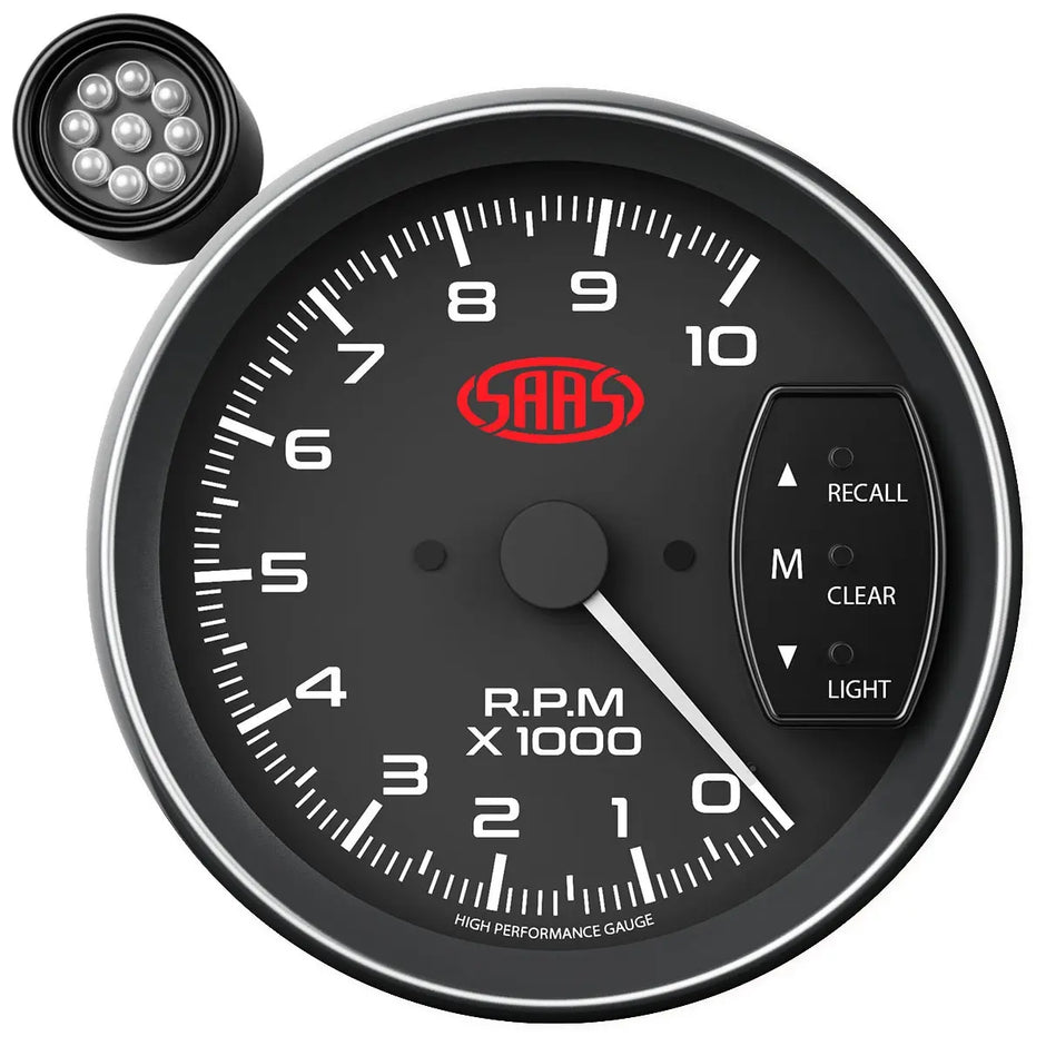 SAAS Tachometer 0-10K Shiftlite 5" Muscle Series I Black 12V SG-TAC5B - view 1
