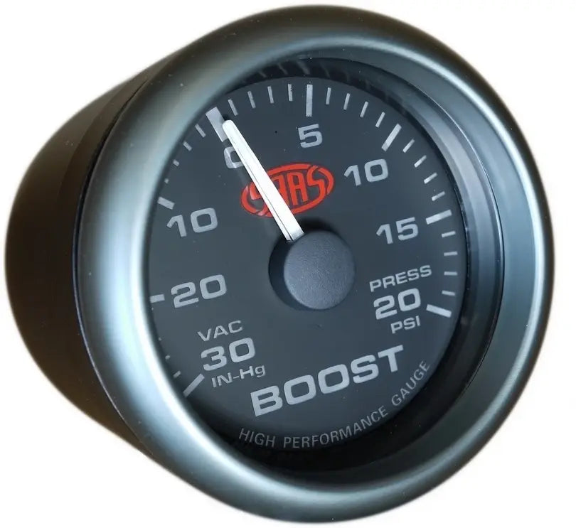 SAAS Boost Gauge 30inHg-20psi 2 5/8 inch Muscle Series I Black 12V SG-TB258B - view 2