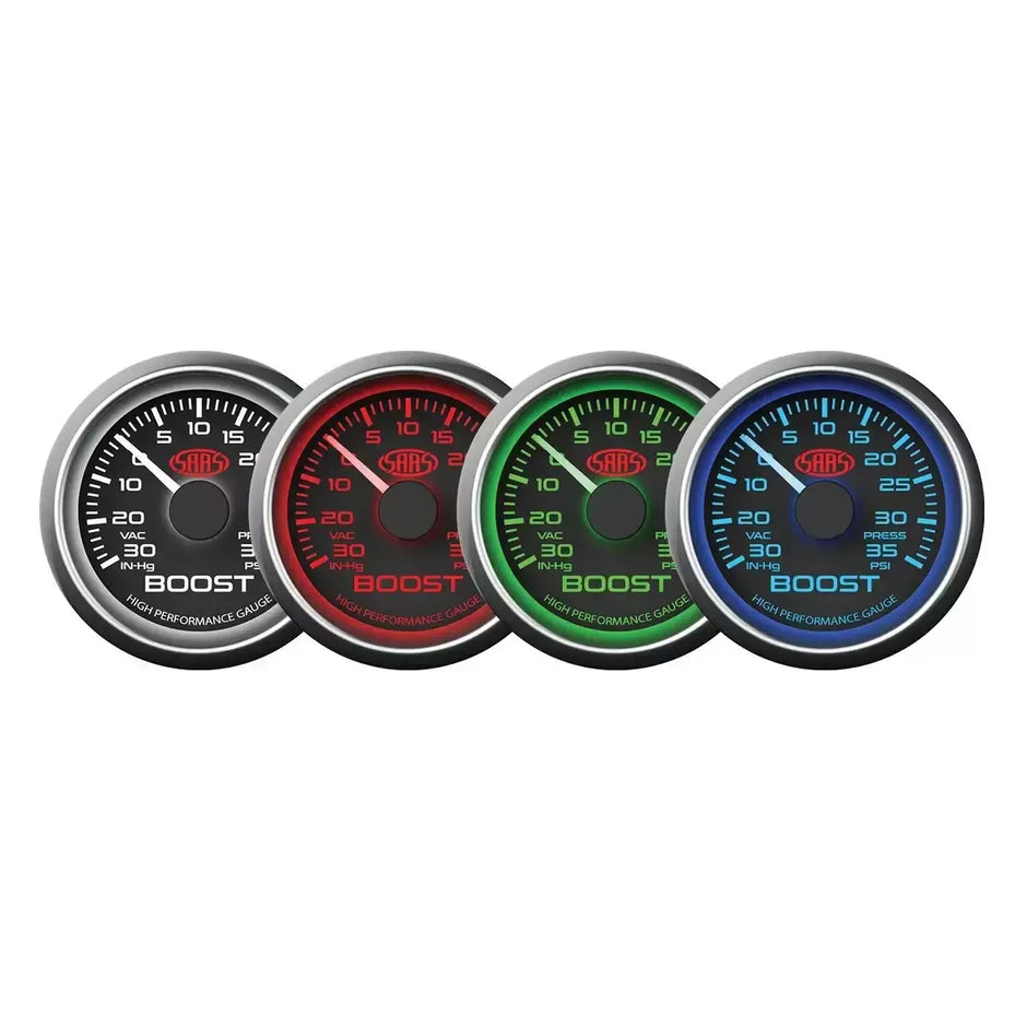 SAAS Boost Gauge 30inHg-35psi 52mm Muscle Series I Black 12V SG-TB52B1 - view 3