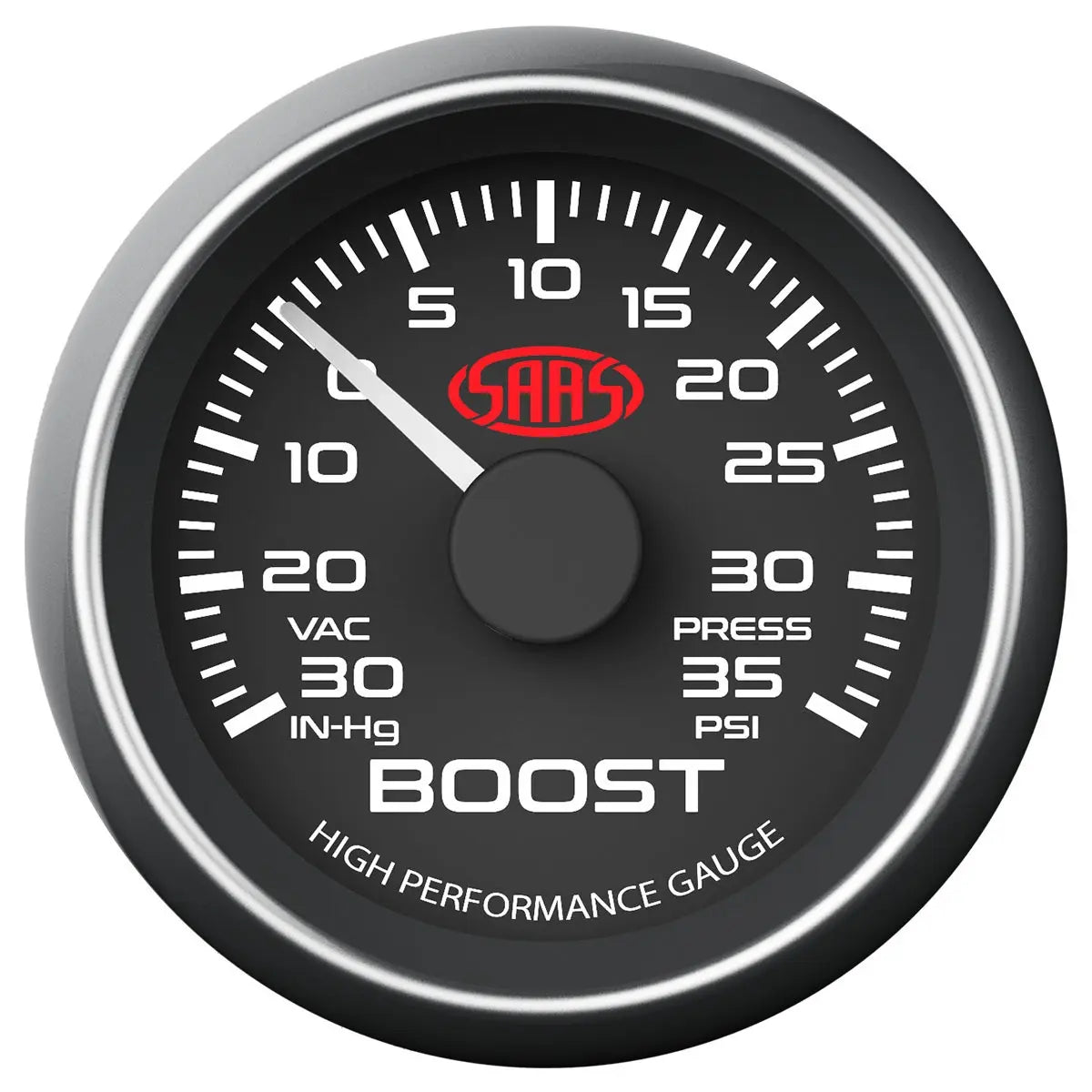 SAAS Boost Gauge 30inHg-35psi 52mm Muscle Series I Black 12V SG-TB52B1 - view 1