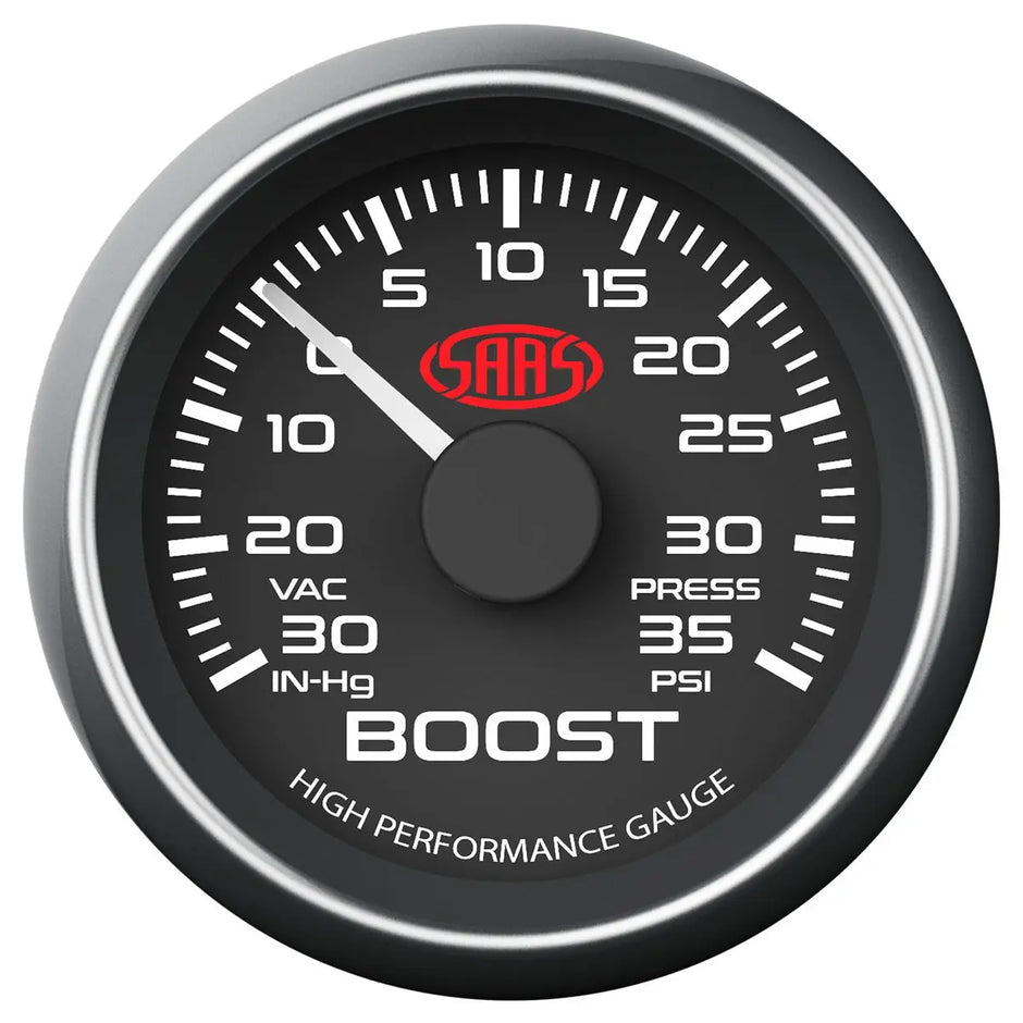 SAAS Boost Gauge 30inHg-35psi 52mm Muscle Series I Black 12V SG-TB52B1 - view 1