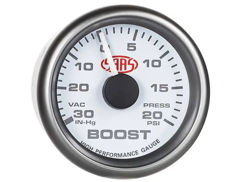 SAAS Boost Gauge 30inHg-20psi 52mm Muscle Series I White 12V SG-TB52W - view 3