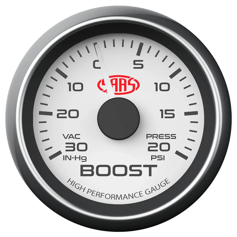 SAAS Boost Gauge 30inHg-20psi 52mm Muscle Series I White 12V SG-TB52W - view 1
