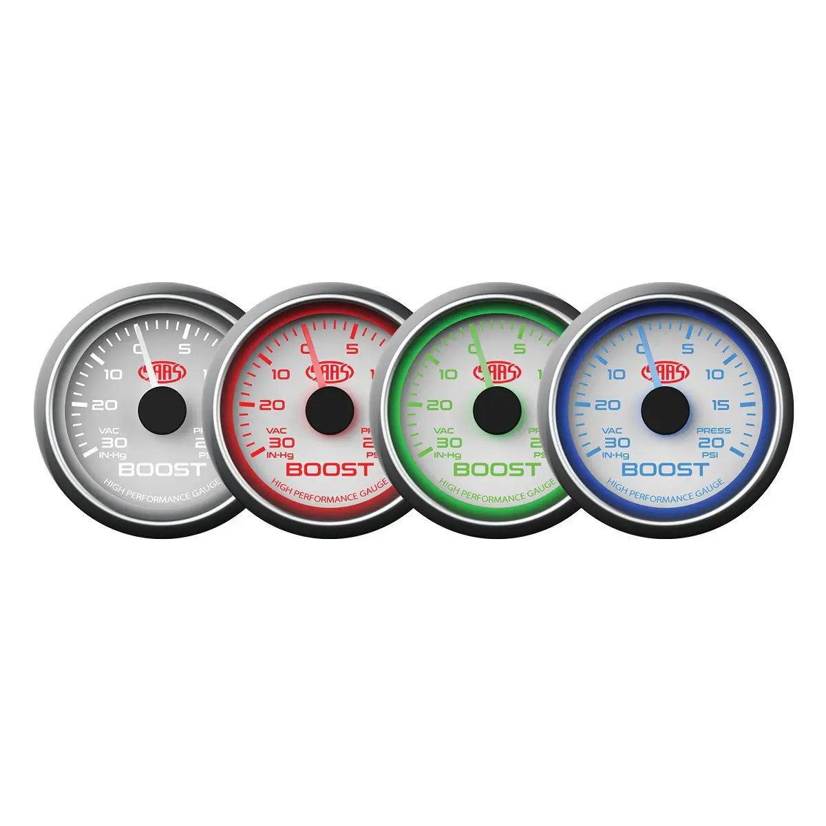 SAAS Boost Gauge 30inHg-20psi 52mm Muscle Series I White 12V SG-TB52W - view 2