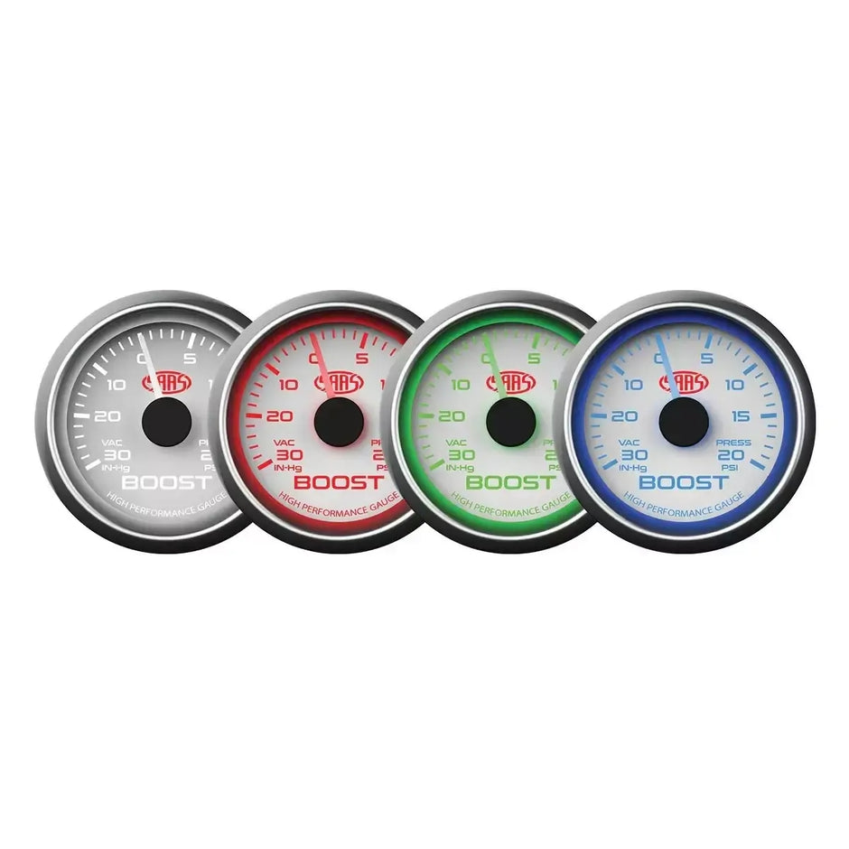 SAAS Boost Gauge 30inHg-20psi 52mm Muscle Series I White 12V SG-TB52W - view 4