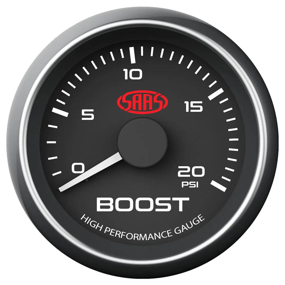 SAAS Boost Gauge Diesel 0-20 psi 52mm Muscle Series I Black 12V SG-TBD52B1 - view 1