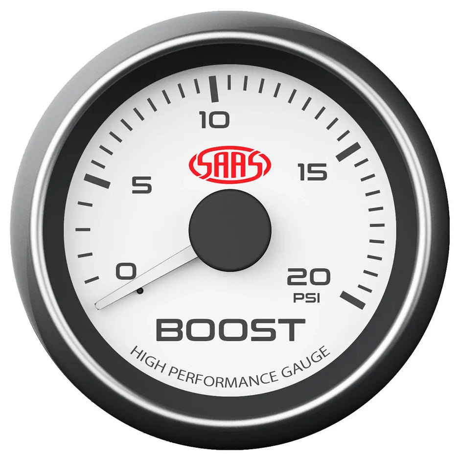 SAAS Boost Gauge Diesel 0-20 psi 52mm Muscle Series I White 12V SG-TBD52W1 - view 1