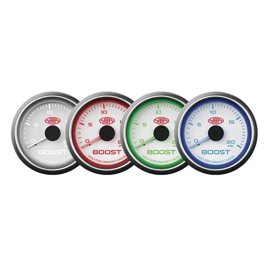 SAAS Boost Gauge Diesel 0-20 psi 52mm Muscle Series I White 12V SG-TBD52W1 - view 4