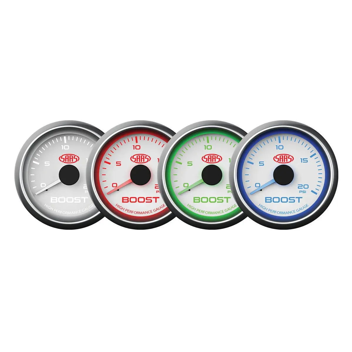 SAAS Boost Gauge Diesel 0-20 psi 52mm Muscle Series I White 12V SG-TBD52W1 - view 2