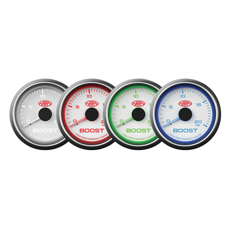 SAAS Boost Gauge Diesel 0-20 psi 52mm Muscle Series I White 12V SG-TBD52W1 - view 2